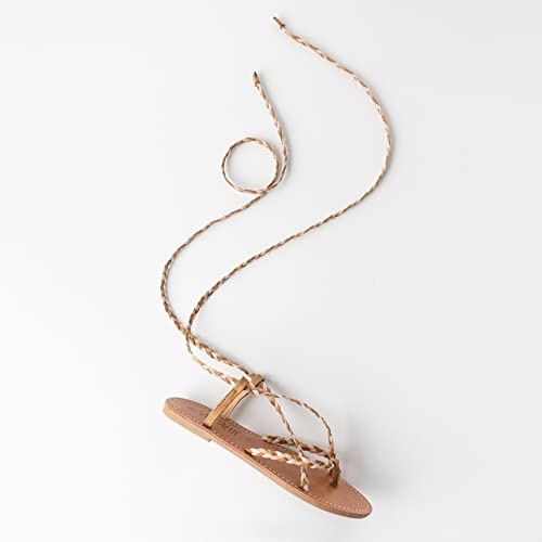 Sandalup Women Braided Tie Up Sandals Brown-Pink-Green 08 #TOP4