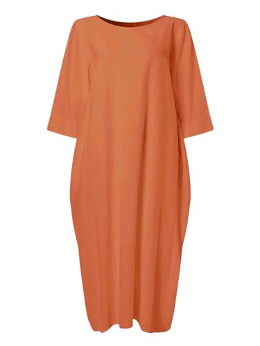 Image of Celmia Autumn Solid Loose Long Maxi Dress Cotton Caftan