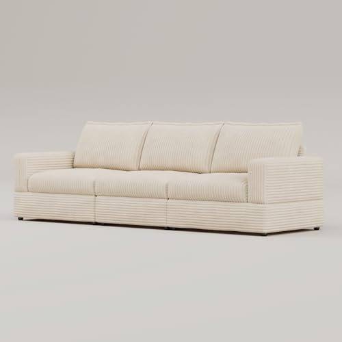 OLEYLUCKIDEA 268cm Modular Sofa Couch, Bequeme 3-Sitzer-Sofa mit Tiefer Sitzfläche & Weicher Polsterung，Cord Couch für Wohnzimmer, Beige