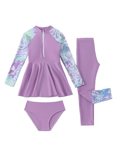 Image of FYMNSI Girls Modest Full Coverage Swimsuit Long Sleeve Rash Guard with Pants UPF 50+ Sun Protection Swimwear for Kids 5-14