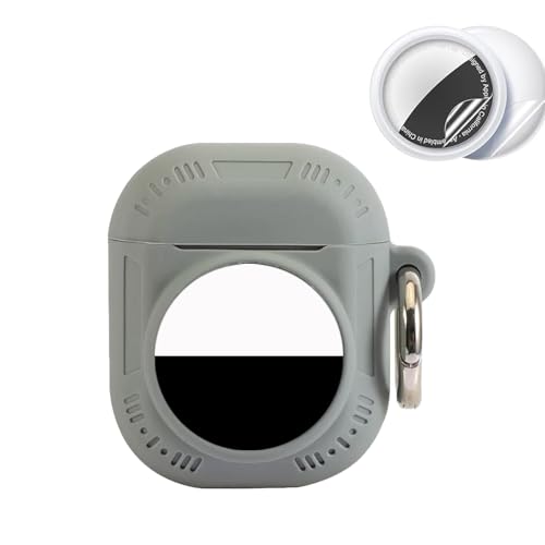 2 in 1 Protective Case for Apple Airpods 1&2 Air Tracker Tag Holder Combo with Lanyard，Anti-Scratch Anti-Lost Silicone GPS Tracker Cover Holder with 2 PCS TPU Screen Protector (Gray)