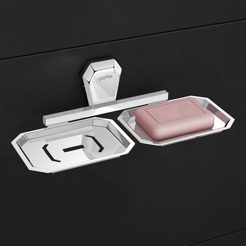 Image of Plantex Double Soap Dish for Bathroom /304 Grade Stainless Steel Dual Soap Holder /Soap Case /Soap Stand /Bathroom Accessories - Pack of 1 (PM-2408, Chrome)