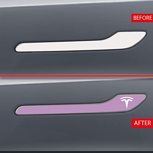 Image of IPG Compatible for Model 3 / Model Y /Juniper Door Handle Decal Sticker Wrap Kit (Set of 4) with Tesla Logo Personalize Your Tesla (Lilac)