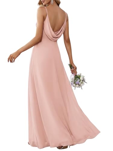Ever-Pretty Womens Backless Spaghetti Strap Bridesmaid Dresses Chiffon Empire Waist Summer Formal Wedding Guest Dress Pink US20