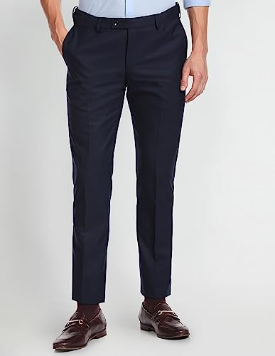 Image of Arrow Men's Solid Twill Wool Blend Slim Fit Trousers