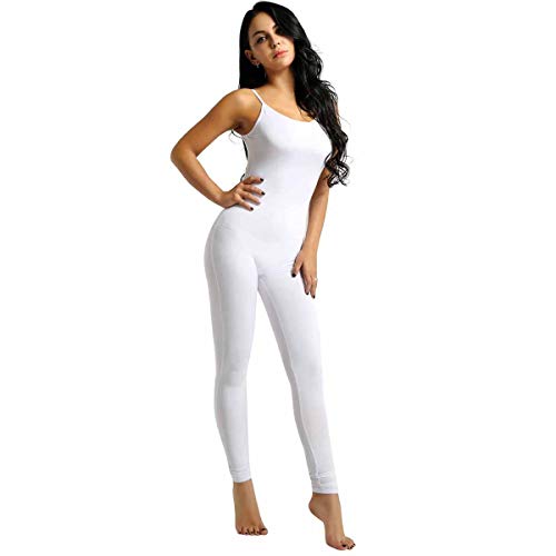 Alvivi Women Yoga Dance Leotard Bodysuit Sleeveless Active Tank Top One Piece Stretch Unitard White Spaghetti Straps Small - Thumbnail 2