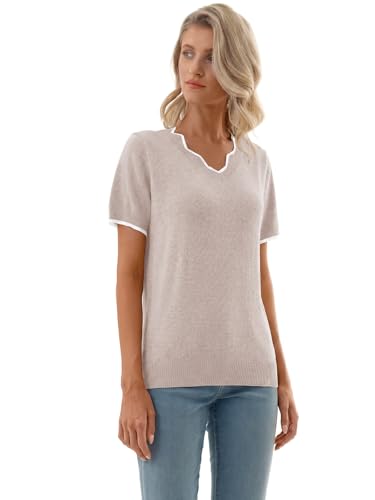 GKBK Women Short Sleeve V Neck Sweater Lightweight Pullover Top Fashion Clothing for Business Casual Work Outfits Spring Summer 2026 White-Gray XX-Large — view 6