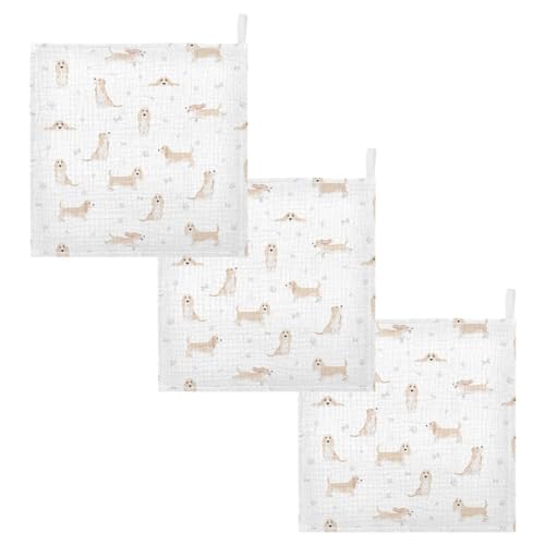 Image of vvfelixl Baby Cotton Washcloths Basset Hound Dog Infants Bath Towel for Unisex Face Towels for Newborn, Natural Baby Wipes Delicate Skin, 11.8 X 11.8 inch, one sizex5