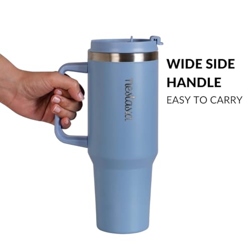 Image of Nestasia GripSip40 Tumbler with Straw & Side Handle 1.2L | Insulated Stainless Steel Sipper Water Bottle for Adults with Dual Flip Opening Sip-Swig Leakproof Lid for Office & Gym (Blue Frost)