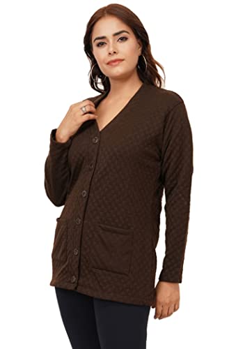 Image of Women's Woolen V-Neck Cardigan - Heavy Daffodil Fabric Winter Wear Acropolly Yarn Cardigan for Women with Front Pockets