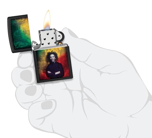 Image of Zippo Black Light Bob Marley Design Black Matte Pocket Fuel Refillable Windproof Lighter, BIS Certified