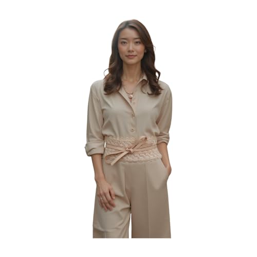 Women Wide Floral Lace Fabric Waistband Wrap Around Chic Fashion Tie Belt Size S M L3