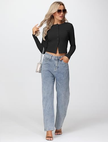 Womens Long Sleeve Tops Fall Lightweight Cardigan Cropped Going Out Shirts Ribbed Button Down Cute Trendy 2025