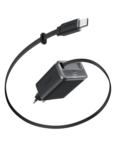 Anker Nano USB C Ladegerät 35W Max kompaktes Netzteil 2 Anschlüsse Strapazierfähiges & integriertes Anker InstaCord-Kabel zum Ausziehen Für iPhone 17/16/15 Serie iPad Pixel(Keine Powerbank)