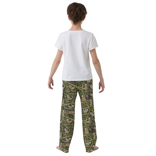 ZZXXB Cute Cartoon Sloth and Leaves Boys Long Pants Soft Trousers Elastic Waist Kids Lounge Bottoms with Pockets S-XL3