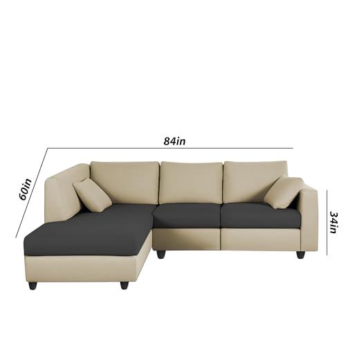 Image of Florian LHS 4 Seater L Shape Sofa Set for Living Room (Cream Black Fabric) Premium Fabric Sofa