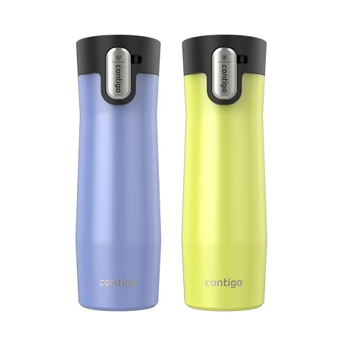 Image of Contigo AUTOSEAL West Loop Vacuum-Insulated Stainless Steel Travel Mug with Easy-Clean Lid, 20 oz, 2-Pack, Aster Frosted Pearl; Limelight Frosted Pearl