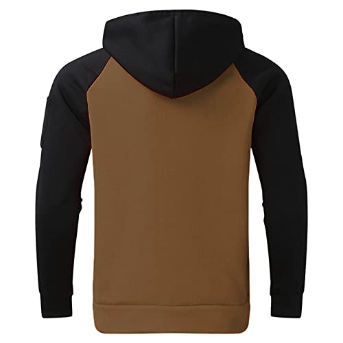 Men's Patchwork Pullover Fleece Hoodie Color Block Hooded Sweatshirt Long Sleeve Casual Drawstring Tops with Pockets3