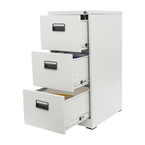 Archivador con cerradura con 3 cajones y llaves para almacenamiento debajo del escritorio, ideal para oficinas, escuelas y archivos, 46 x 62 x 103 cm