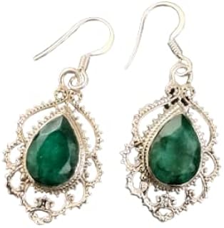 Emerald Earrings, Dangle Earrings, 925 Silver Plated Earrings, Designer Earrings, Charm Earrings, Bridesmaid Gift Earrings, Pear Stone Earrings, August Birthstone Earrings, Gifts