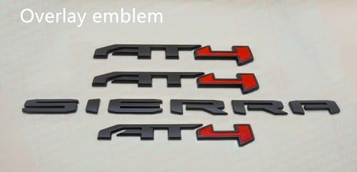 Image of 4PCS Kits AT4 Overlay Emblem Badge Sticker Sierra Replacement for 2019-2024 Sierra 1500 (Matte Black Red)