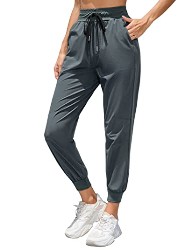 KOJOOIN Women's Lightweight Joggers Pants Quick Dry Running Hiking Athletic Workout Joggers for Women with High Waisted Dark Grey