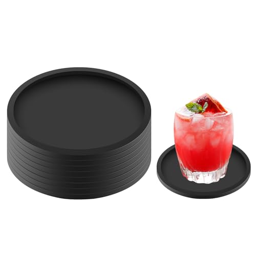 elzle 8 Pezzi Sottobicchieri Silicone rotondi, Sottobicchieri Antiscivolo e Isolati antiscivolo, per caffè, birra, bicchieri da vino e bottiglie, perfetti per uso domestico e bar (nero)