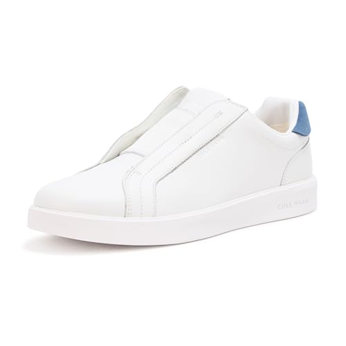 Cole Haan Women's Grand Crosscourt Luxe Slip On Sneakers, White Leather/Moonlight Blue Suede, 6-B US