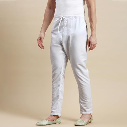 Image of Sanwara Men's Solid White Cotton Pyjamas