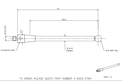 Image of Cmm Touch Probe Stylus, Ruby Ball Stylus for CNC Probe Renishaw OMP40-2 OMP60 A-5003-2764 M4 Length 75mm D6mm Ceramic Stem