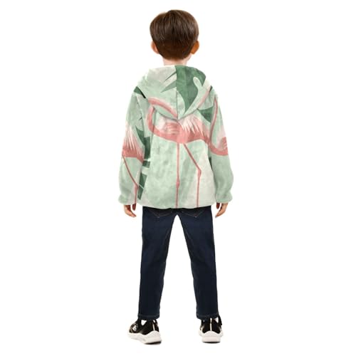 Flamingo Graphic Girls Fleece Jacket Girls Fall Jacket Girls Zip Up Hoodie Girls Sherpa Jacket 2-10T4
