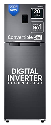 Samsung 301 L 2 Star Convertible 5In1, Digital Inverter Frost Free Double Door Refrigerator (RT34C4522B1/HL, Black Matt 2023 Model)