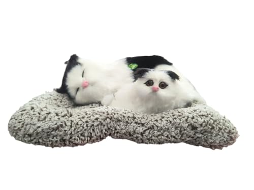 Image of Realistic Sleeping Cat Plush - Mother & Kitten Set, Soft Decorative Toy for Kids, Home & Car Decor, 25 x 20 cm (Black&White)