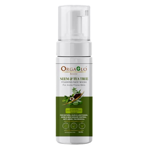 OrgaGlo Natural Neem and Tea Tree Foaming Face Wash with AHA & BHA for