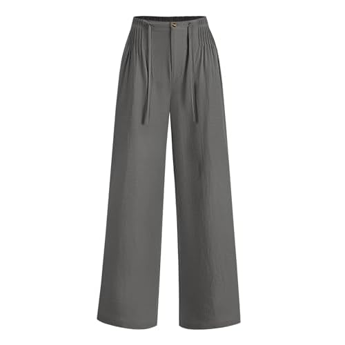 LOMON Womens Linen Pants Summer Wide Leg Cotton Pants Drawstring Elastic Waist Casual Loose Slacks Work Trousers with Pockets