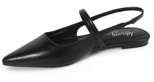 Slingback Flats for Women, Pointed Toe Women's Flats Square Topline Slip On for Fashion Dressy Date Comfort Casual Office Shoes for Women Black
