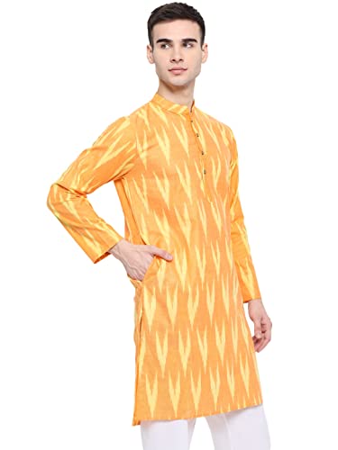Image of Vastraa Fusion Men's Printed Kurta Pure Cotton Long Kurta, Round Collar, Full Sleeves, Button Kurta, Ethnic Wear
