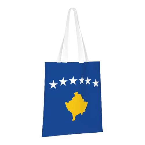 Flag Of Kosovo Print Polyester Canvas Tote Bag, Shopping Bag With Reinforced Handles, Reusable2