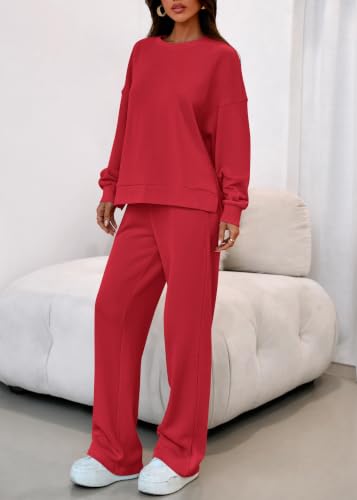 KIRUNDO Sweatsuits 2 Piece Outfit Matching Lounge Sweat Set(Red, S) - image 6