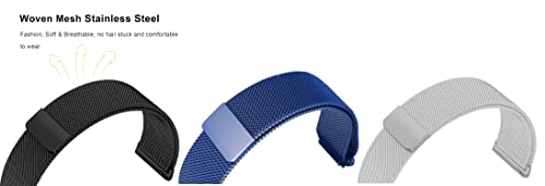 Image of ACM Pack of 3 Watch Strap Magnetic Loop 20mm compatible with Compaq Q Watch Smartwatch Metal Chain Band (Black /Blue /Silver)