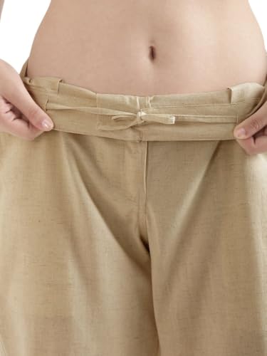Image of SAADAA Women's Airy Linen Straight Pants | Regular Fit Trousers | Half Elasticated with Drawstrings & Buttons | 4 Pockets | Everyday & Office Wear