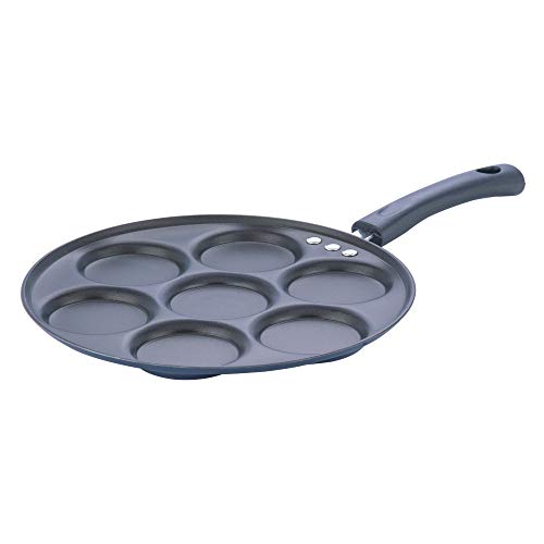 Vinod Non-Stick Mini Pancake Frying Pan | 7-Cavity Mini Crepe, Egg & Uttapam Pan | 26cm, 3mm Thick | 3-Layer Coating, Bakelite Handle | Metal Spoon Friendly | Gas Stove Compatible
