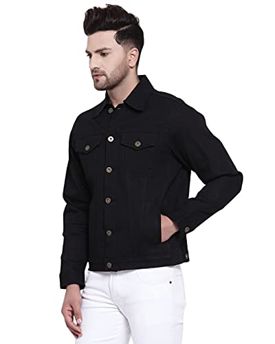Image of Style Quotient Mens Black Solid Denim Jacket