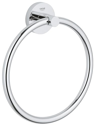 GROHE Start QuickFix Towel Ring (Metal Concealed Fastening Including Screws and Dowels Extra Easy to Fit with GROHE QuickGlue) Size 200 mm Chrome 41174000