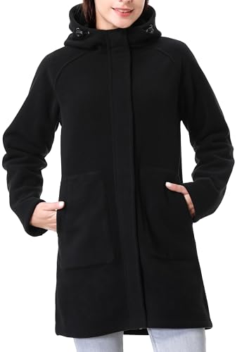 GIMECEN Womens Long Polar Fleece Jacket Warm Winter Coat with Pocket Full-Zip Hooded Outerwear - Image 3