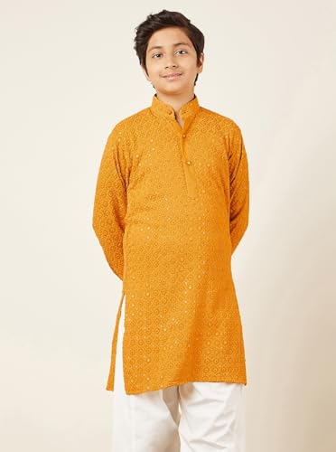 Image of AJ DEZINES Chikankari Kurta For Boys- Ethnic Wear | Embroidery Chikankari Sequined | Traditional & Festive Outfit | Cotton Stylish Boys Kurta | Perfect For Wedding & Family Function