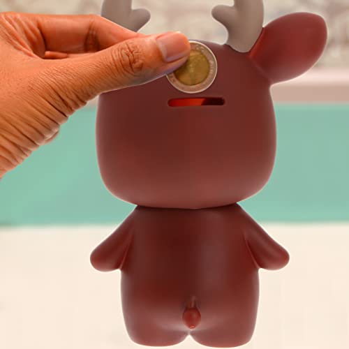 Toyvian Deer Figurine Deer Piggy Bank Kids Cartoon Animal Coin Bank Cash Coin Can New Year Money Saving Box Desktop Ornaments for Baby Shower Birthday Holiday Coffee Elk Statue