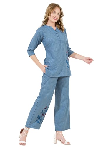 Image of Linen Printed Night Wear Top and Bottom Night Suit Set | Summer Outfit | Co-ord Set for Women | Shirt & Pajama | Night Suit Dress for Women