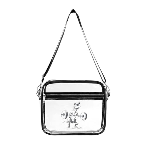 Dinosaur Lifting Weights Fit Large Clear Stadium Bag Clear Mini Messenger Bags with 2 Compartments Crossbody Bag