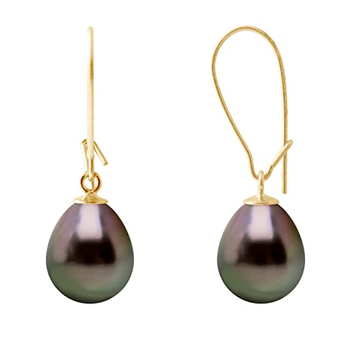 PEARLS & COLORS - Boucles d'Oreilles Perles de Culture de Tahiti Poires 9-10 mm - Qualité A+ - Système imperdable - Disponible en Or Jaune & Or Blanc - Bijou...